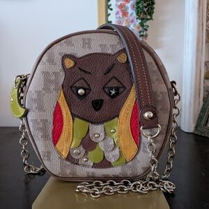 HAZZYS Whimsical Owl Round Crossbody Bag - Monogram Canvas & Leather